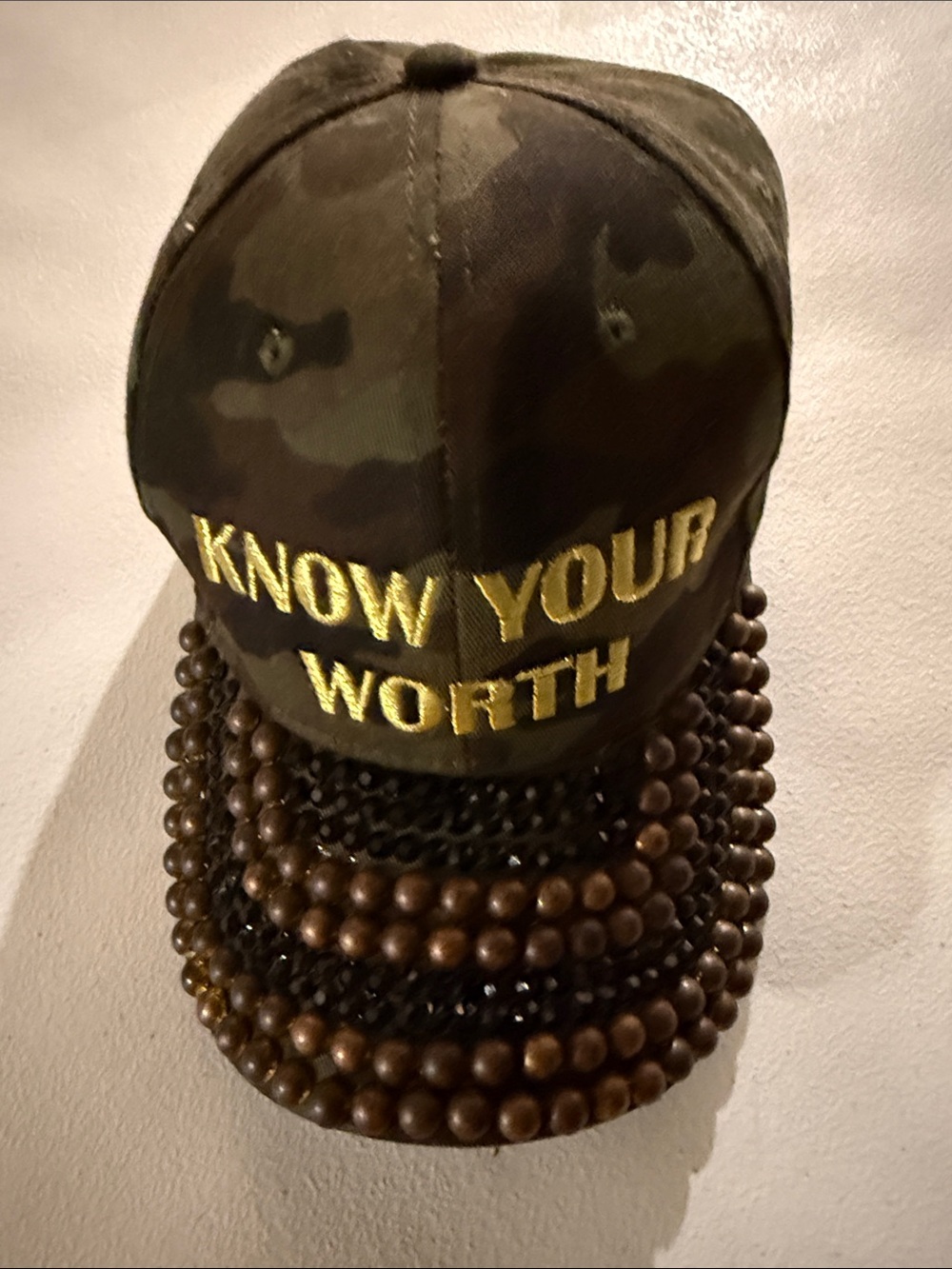 Know Your Worth Camouflage Baseball Cap - Olive Green